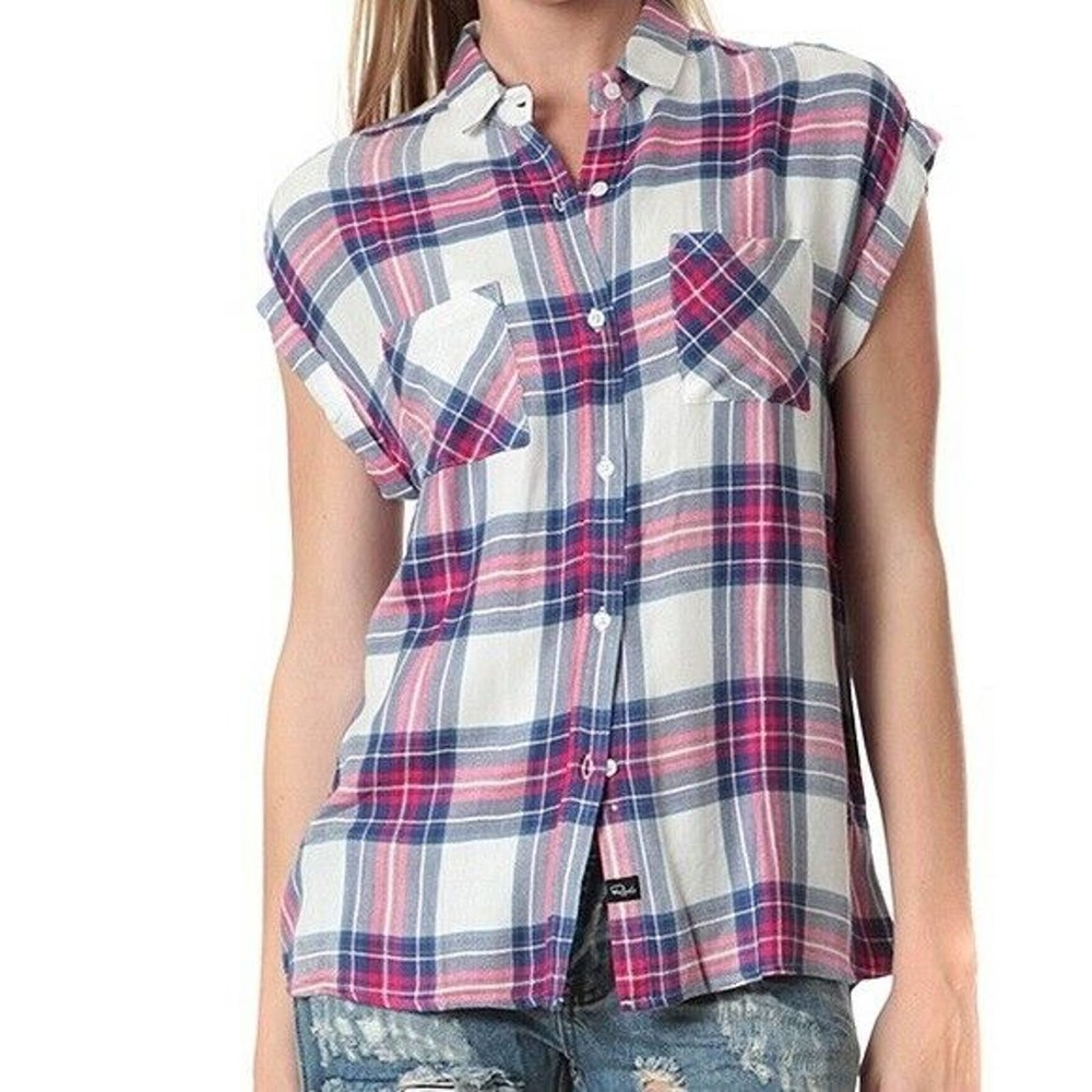 Rails Small Britt Plaid Button Up Roll Cuff Top S - image 1